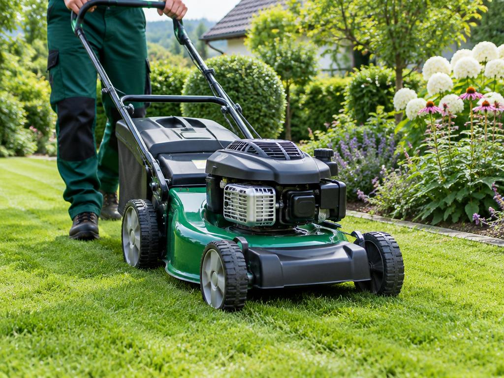 Rasenmäher bei der Gartenpflege